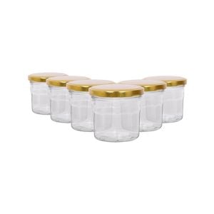 Argon Tableware 130ml Glass Jam Jars With Airtight Gold Lids - Set Of 6 Empty Screw Top Kitchen Storage Preserving Jar