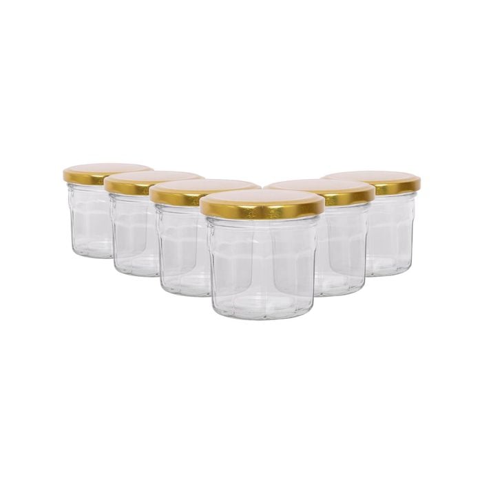 Argon Tableware 130ml Glass Jam Jars With Airtight Gold Lids - Set Of 6 Empty Screw Top Kitchen Storage Preserving Jar