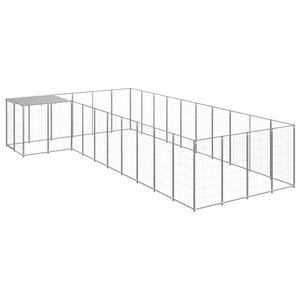 vidaXL Dog Kennel Silver 13.31 m² Steel Outdoor Puppy Enclosure Dog Cage House