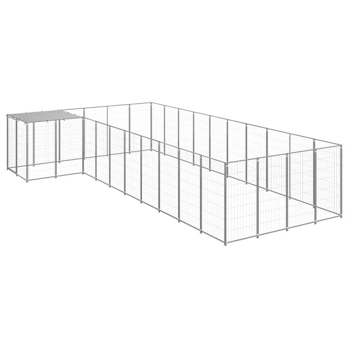 vidaXL Dog Kennel Silver 13.31 m² Steel Outdoor Puppy Enclosure Dog Cage House