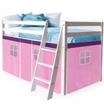 Kingston Slumber Wooden Kids Single Loft Bed Frame - Hiding Space Underneath with Interchangeable Curtains