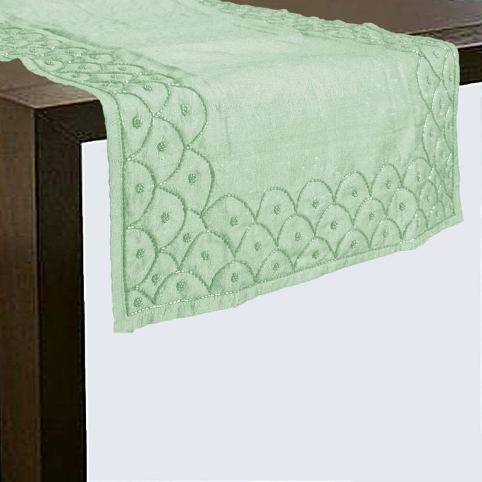 Silk Blend Beaded Table Runner 45cm x 150cm - Sea Crest
