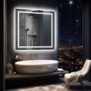 OAKORY 90cm Square LED Bathroom Mirror Dual Front & Backlit 3-Colour Dimmable Anti-Fog Touch Control