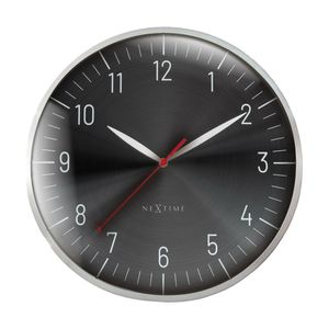 Nextime Frankfurt Wall Clock Sleek Aluminium Silent Silver & Black 30.5cm