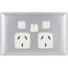 HPM Linea White / Matt Silver Double Power Point with Extra Switch