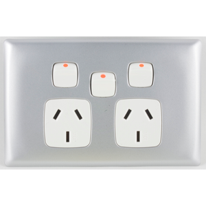 HPM Linea White / Matt Silver Double Power Point with Extra Switch