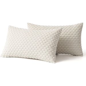 Catzon 2 Pcs Throw Pillow Covers Soft Striped Corduroy Cushion Case for Couch 30X50cm-Beige