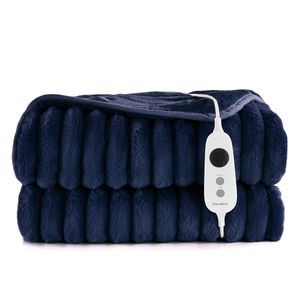 Dreamaker Cirra Chunky Embossed Fleece Heated Throw Midnight Blue 180 x 200cm | Overheat Protection & Washable