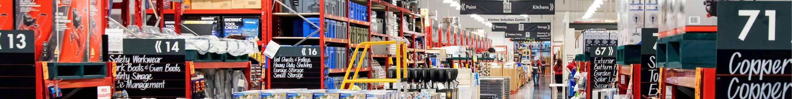 Bunnings warehouse in store shot of the middle aisle
