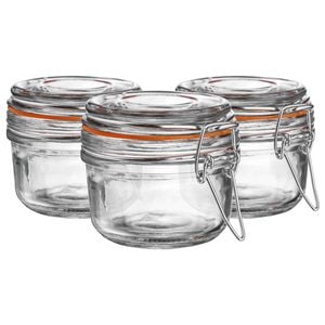 Argon Tableware Glass Storage Jars - 125ml/4.2oz - Set Of 3 - 4 Colour Seals Airtight Kitchen Storage Container Preserving Jar
