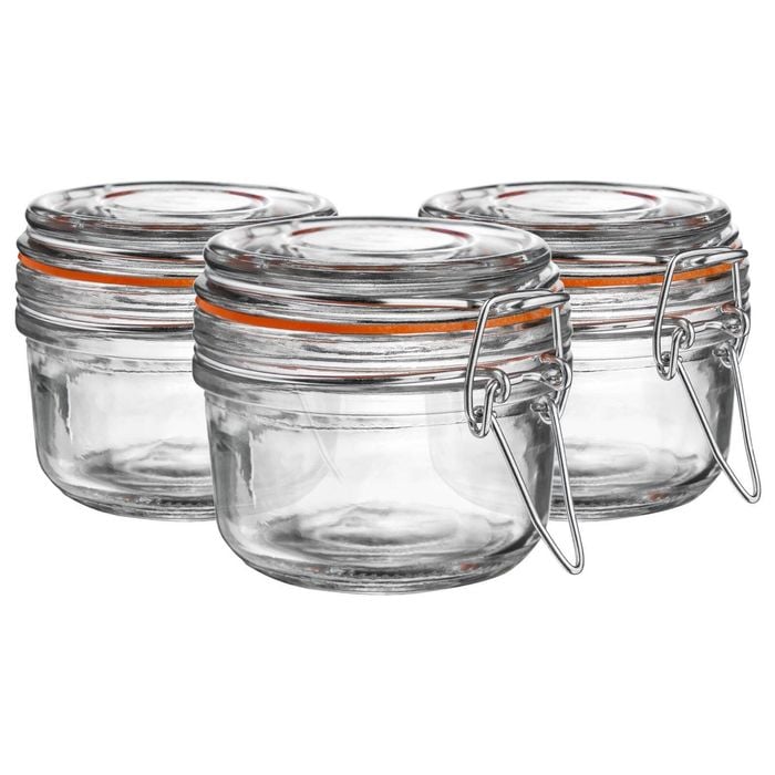 Argon Tableware Glass Storage Jars - 125ml/4.2oz - Set Of 3 - 4 Colour Seals Airtight Kitchen Storage Container Preserving Jar