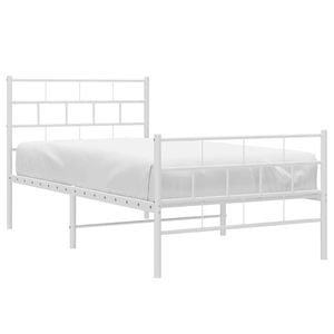 vidaXL Bed Frame with Headboard and Footboard Bed Base 107x203 cm White Metal