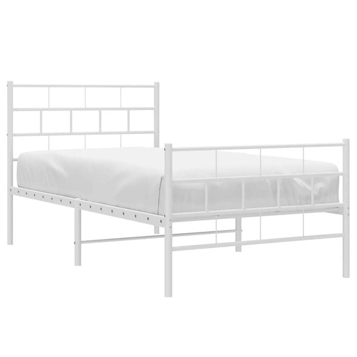 vidaXL Bed Frame with Headboard and Footboard Bed Base 107x203 cm White Metal