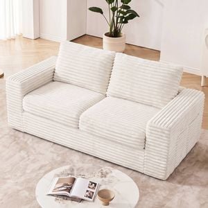 Advwin 162cm 2 Seater Floor Sofa Loveseat Bean Bag Chair Boneless Couch Corduroy No Assembly Cloud Sofa Beige