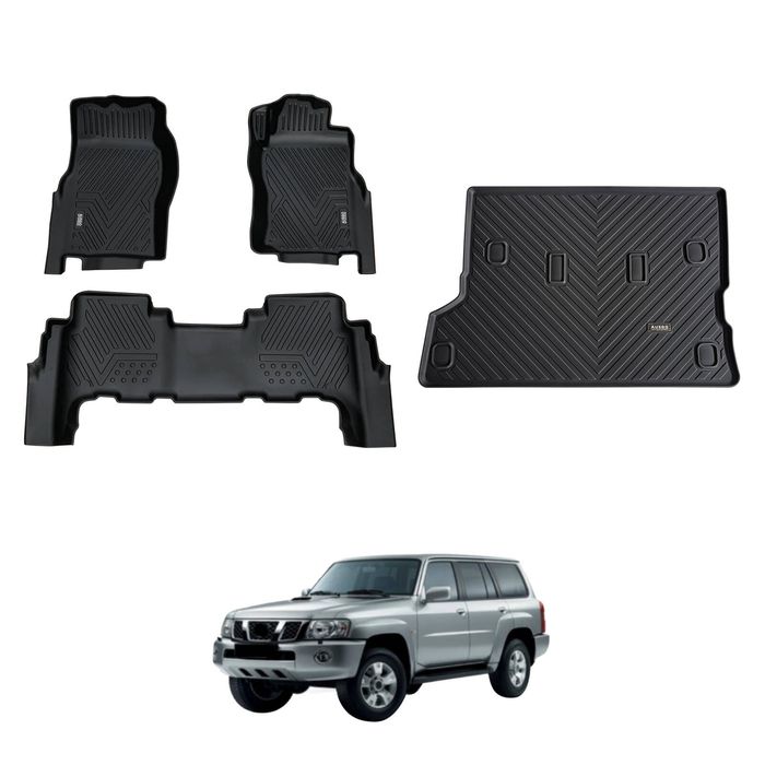 AUSGO Floor Mats & Boot Liner Set for Nissan Patrol GU Y61 1997-2015 Car Floor Liners Cargo Mat