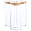 Argon Tableware Glass Storage Jar - Wood Lid - 1.5 Litre - 3x Modern Round Scandi Organisation Container Glass Jar