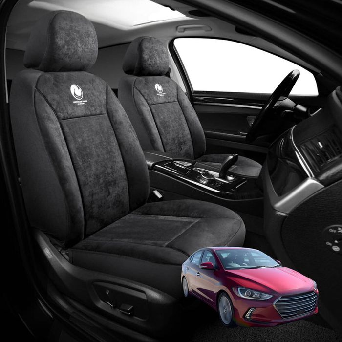 Australian Goose Edition Front Seat Covers for Hyundai Elantra 2016 - 2020 (AD) - Suede, Universal Fit - Black