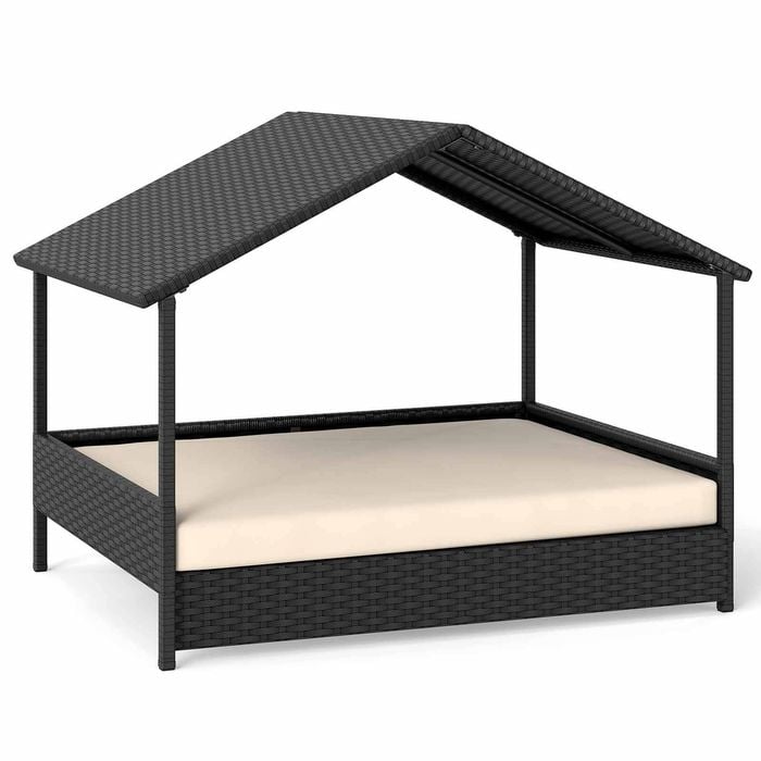 Costway Wicker Dog House Elevated Rattan Pet Bed Canopy Cushion Beige