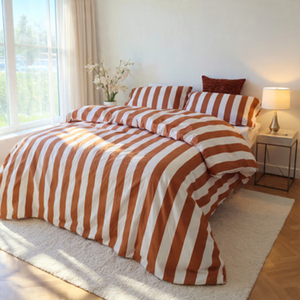 Double Quilt Cover Set - Premium Double Brushed Microfibre (Rust Strix)