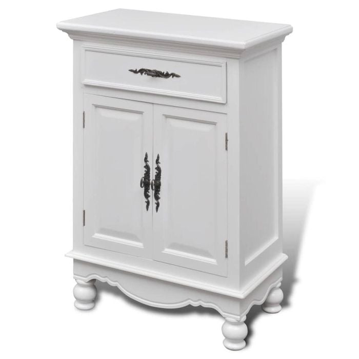 vidaXL Wooden Cabinet with 2 Doors 1 Drawer White Timber Storage Cupboard