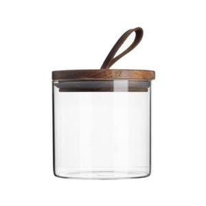 Argon Tableware Glass Jar With Wooden Lid Storage Container - Round Scandinavian Style Airtight Canister - 550ml