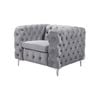 Single Seater Grey Sofa Classic Armchair Button Tufted in Velvet Fabric with Metal Legs