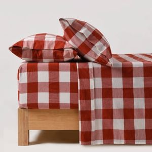 Dreamaker Remy Washed Cotton Yarn Dyed Check Sheet Set Rust King Single