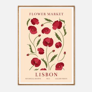 Galrie Stunning Vintage Art Print of Lisbon Flower Market - Botanical Archive No.3, Wood Frame, A2 42 x 60cm (16 x 24inch)