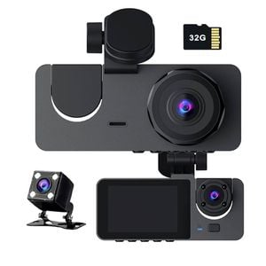 3-Channel Car DVR HD 1080P Vehicle Dash Cam Motion Detection 32GB Card Included