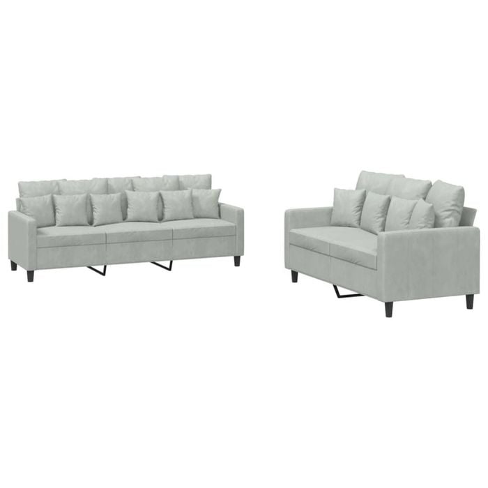 vidaXL Sofa Set with Cushions 2-Seater Sofa Couch 2 Piece Light Grey Velvet
