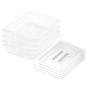 SOGA 1/2 GN Polycarbonate Food Pan 65mm Clear 4 Pack with Lids
