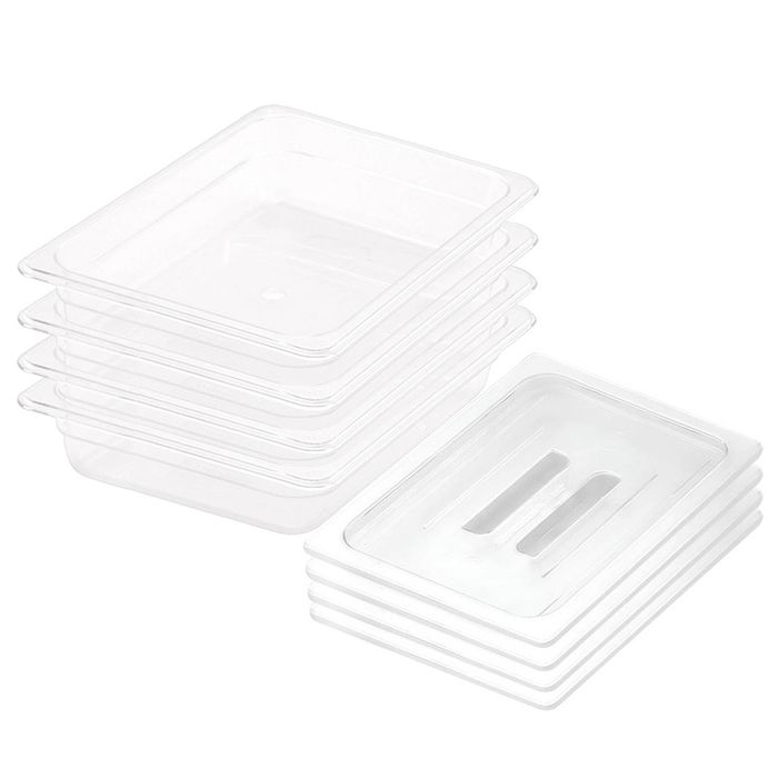 SOGA 1/2 GN Polycarbonate Food Pan 65mm Clear 4 Pack with Lids