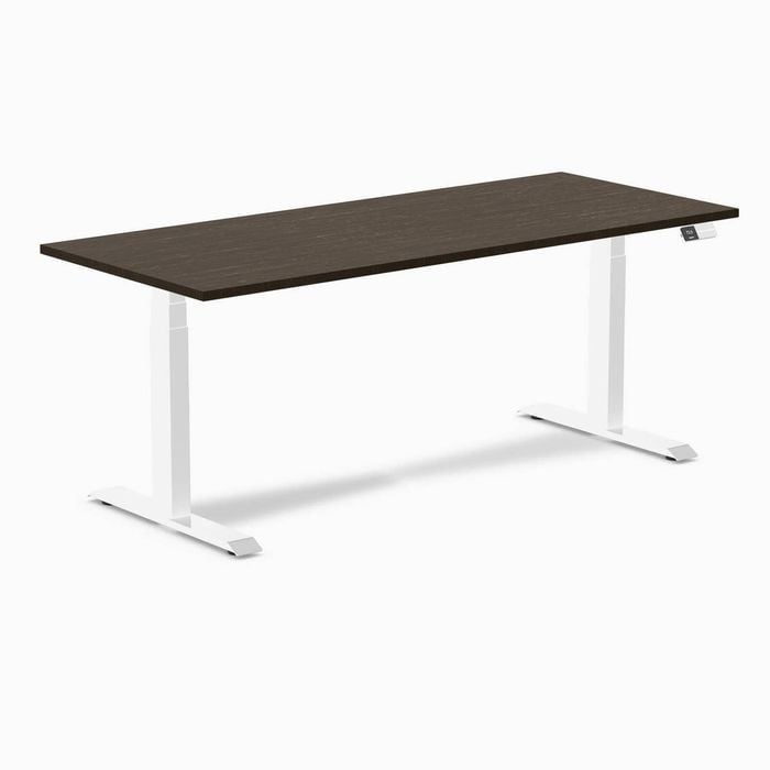 Desky Dual Sit to Stand Dark Bamboo Desk 1800x750mm White Frame