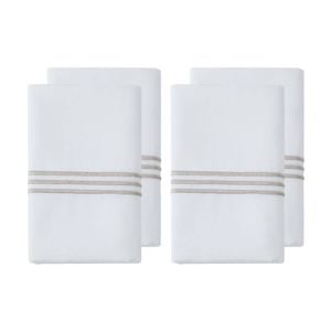 2x 2pc Grosvenor House 500TC Hotel Embroidered Standard Pillowcase White & Taupe