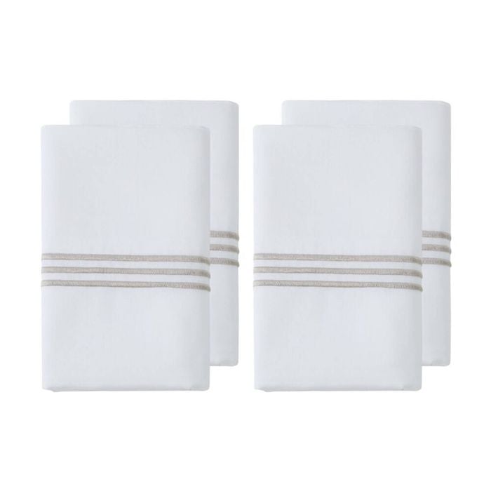 2x 2pc Grosvenor House 500TC Hotel Embroidered Standard Pillowcase White & Taupe