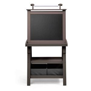 Costway Kids Art Easel Set White Chalk Board Stand With Paper Brown