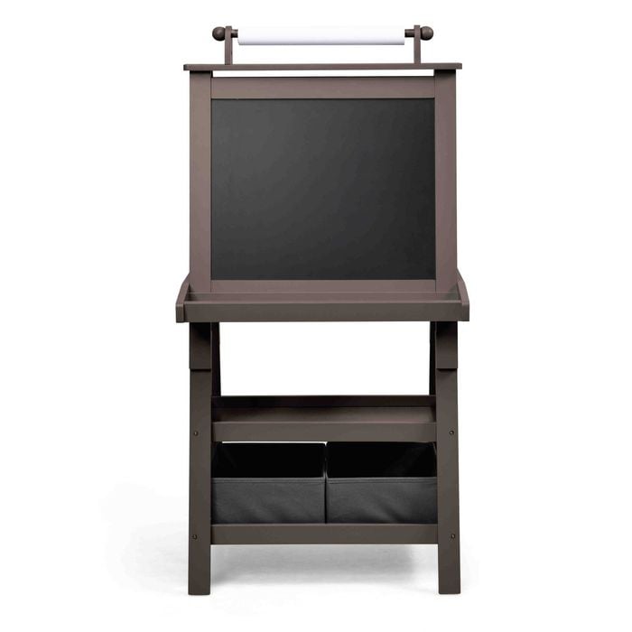 Costway Kids Art Easel Set White Chalk Board Stand With Paper Brown