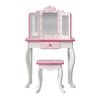 Teamson Kids Little Princess Gisele Giraffe Print Kids Vanity Set With Stool, Trifold Mirror, & Storage Drawer, White/pink