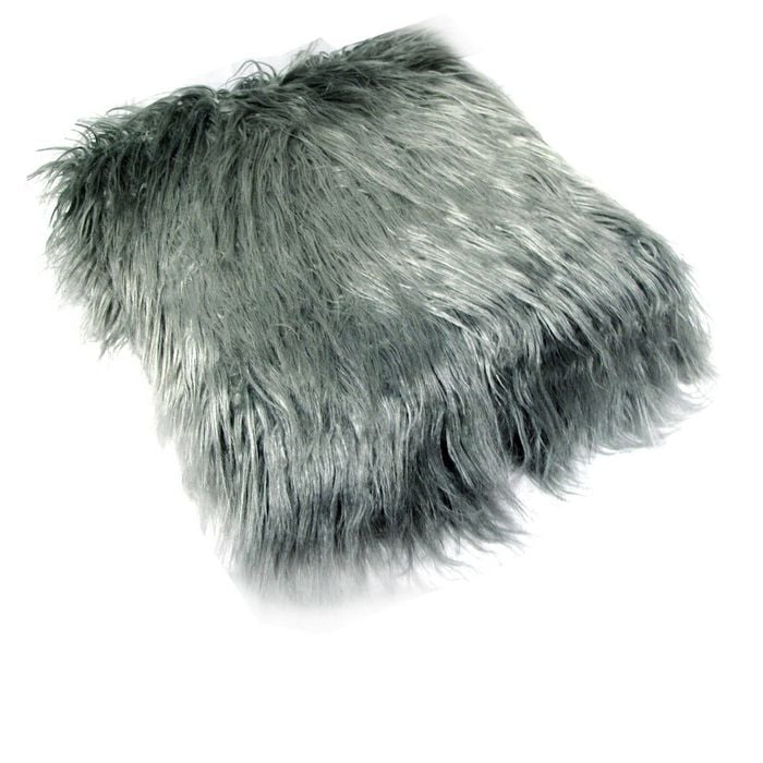 Faux Fur Long Hair Throw Rug 2 Tone Silver Grey