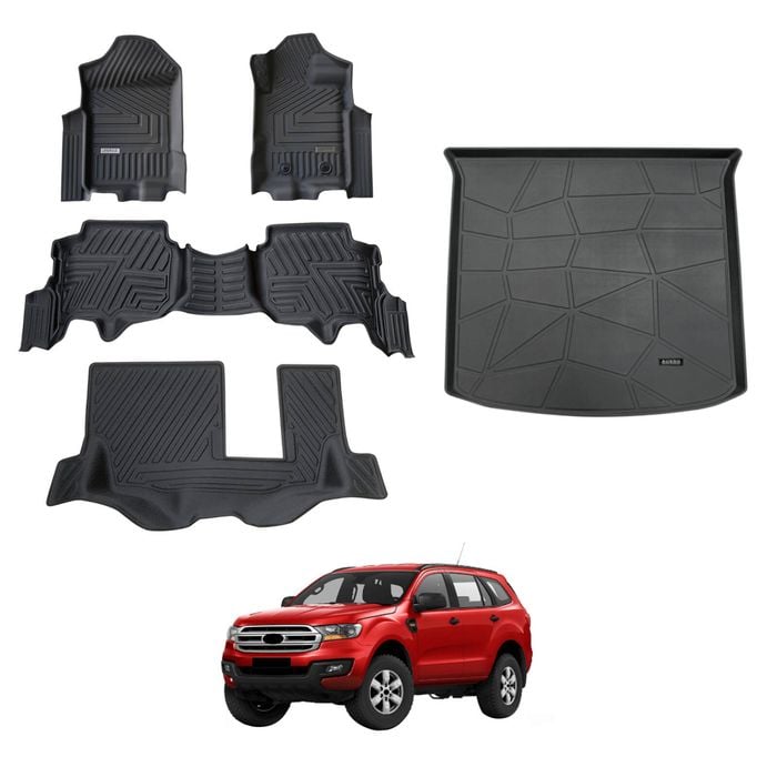 AUSGO Floor Mats & Boot Liner Set for Ford Everest UA Series 2015-2022 Car Floor Liners Cargo Mat