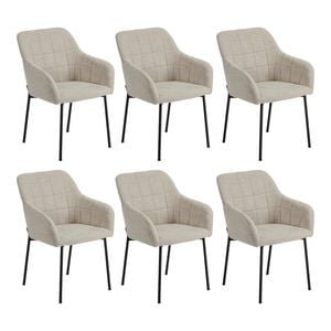 Oikiture Set Of 6 Dining Chairs Kitchen Accent Armchairs Linen Fabric Beige