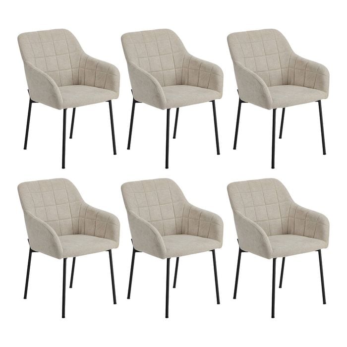 Oikiture Set Of 6 Dining Chairs Kitchen Accent Armchairs Linen Fabric Beige