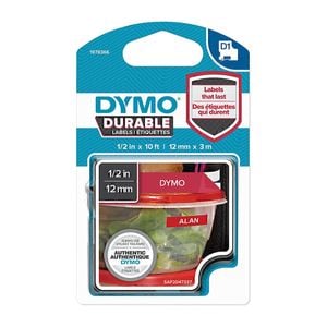 Dymo Durable Labels 12mm X 3m - White On Red