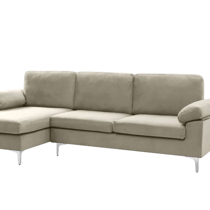 Kaveah Velvet Sofa With Left Chaise - Beige