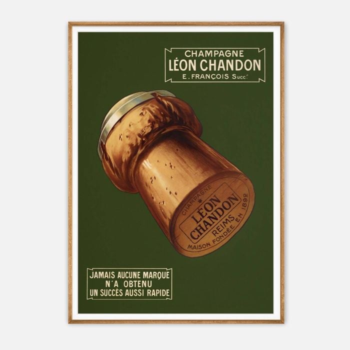 Galrie Léon Chandon Vintage Champagne Poster - Elegant French Art Print for Home Decor, Wood Frame, A3 30 x 42cm (12 x 16inch)