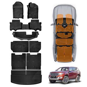 3-Pcs Boot Liner Floor Mats Set for Ford Everest 2015-2022 Cargo Kick Mats Back Seat Cover
