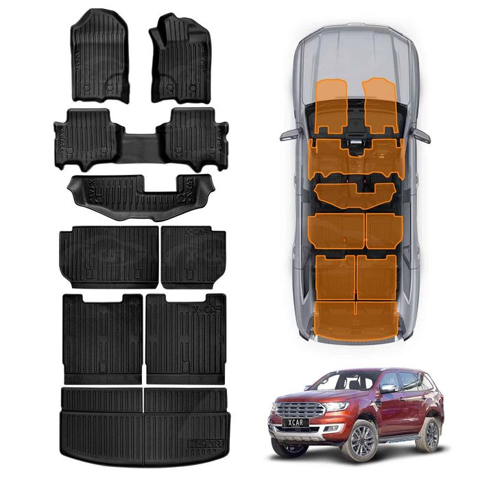 3-Pcs Boot Liner Floor Mats Set for Ford Everest 2015-2022 Cargo Kick Mats Back Seat Cover