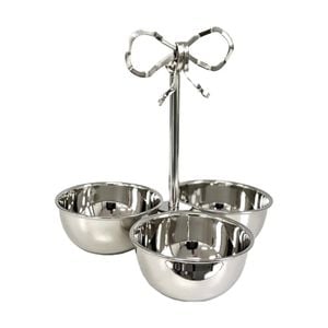 SS Collective Three Dish Bowl With Bow Handle For Nuts & Nibbles SIlver