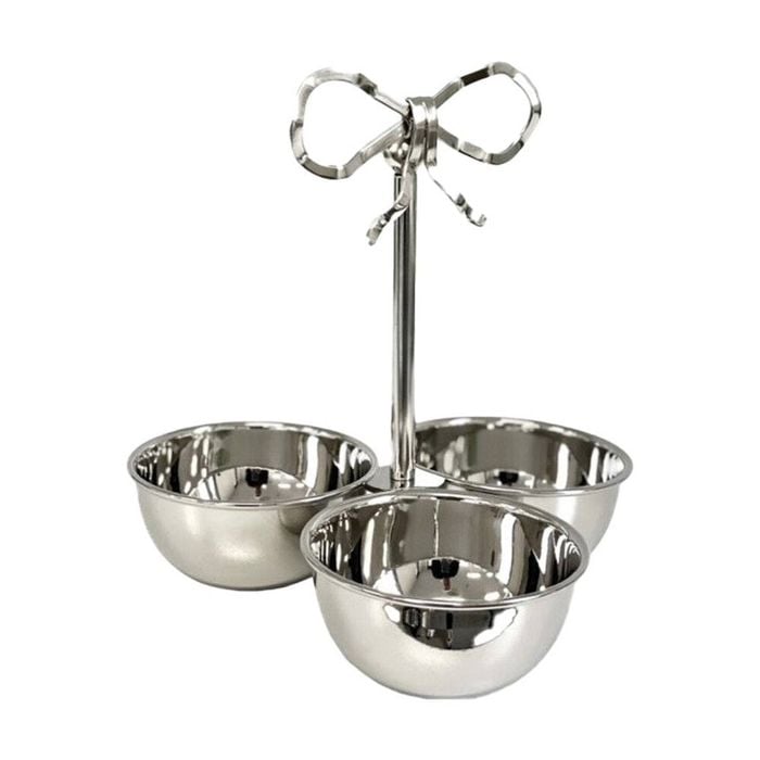 SS Collective Three Dish Bowl With Bow Handle For Nuts & Nibbles SIlver