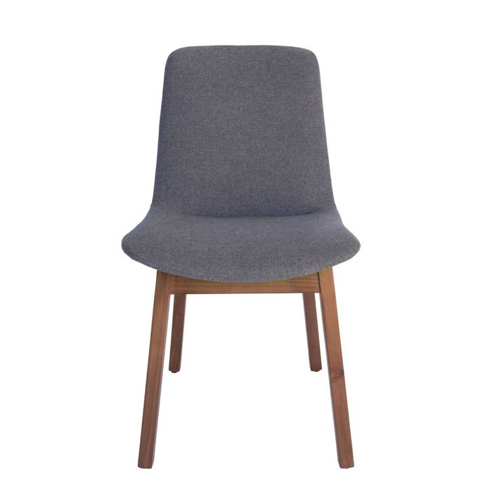 SK Designer Living | Cozy Upholstered Dining Chair | Walnut Legs - Grey Fabric